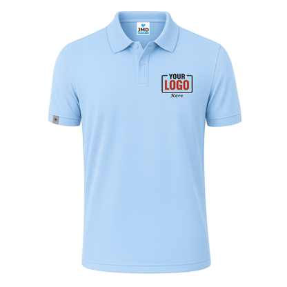 Airforce Blue Customized Polo T-Shirt With Your Company Logo | Order Logo Printed Tees | Peach Customized Polo T-Shirt With Your Company Logo | Order Logo Printed Tees | Navranggraphics.in