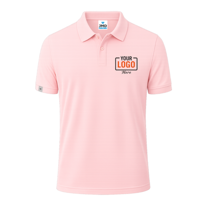 Airforce Blue Customized Polo T-Shirt With Your Company Logo | Order Logo Printed Tees | Peach Customized Polo T-Shirt With Your Company Logo | Order Logo Printed Tees | Navranggraphics.in