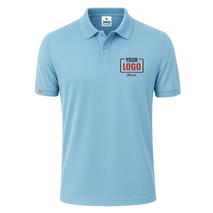 Airforce Blue Customized Polo T-Shirt With Your Company Logo | Order Logo Printed Tees | Peach Customized Polo T-Shirt With Your Company Logo | Order Logo Printed Tees | Navranggraphics.in