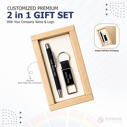 Customized Premium 2 in 1 Pen & Keychain Gift Set – Black | Pen and Key Chain NavrangGraphics.in