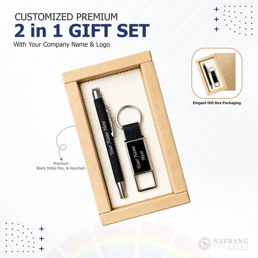 Customized Premium 2 in 1 Pen & Keychain Gift Set – Black | Pen and Key Chain NavrangGraphics.in
