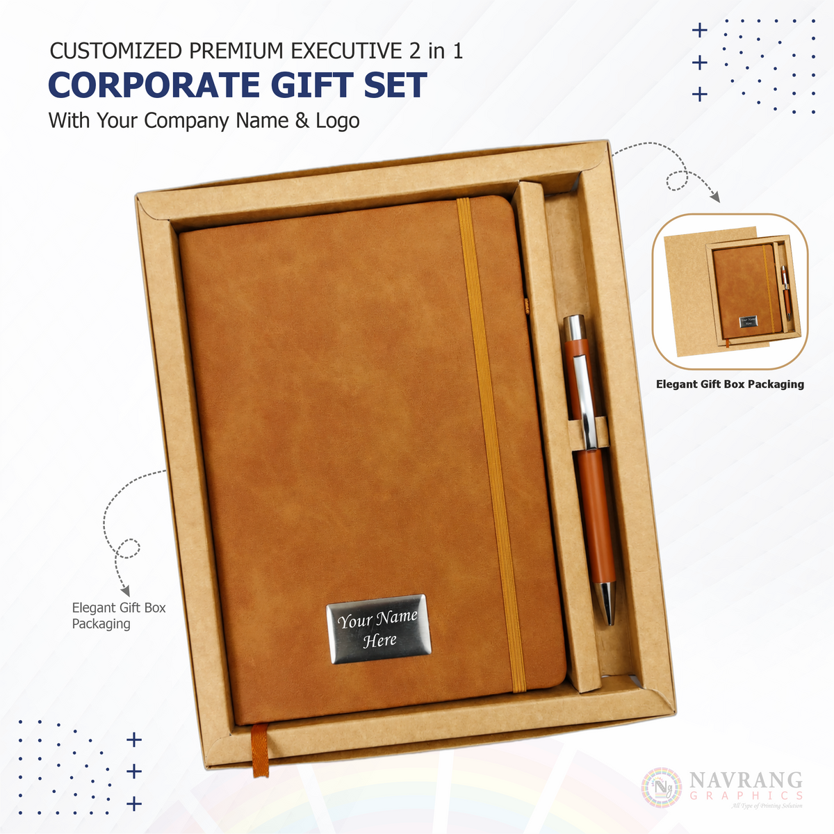 Customized Premium Executive 2 in 1 Corporate Gift Set with Company Logo – Black | Peach | Diary and Pen | NavrangGraphics.in