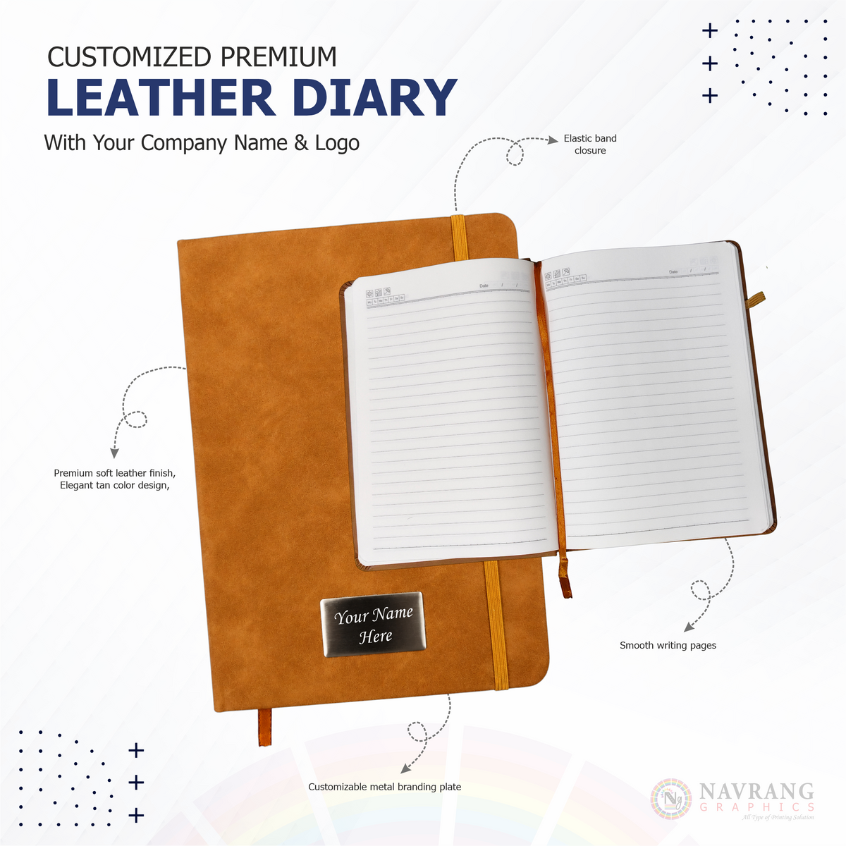 Customized Premium Executive 2 in 1 Corporate Gift Set with Company Logo – Black | Peach | Diary and Pen | NavrangGraphics.in