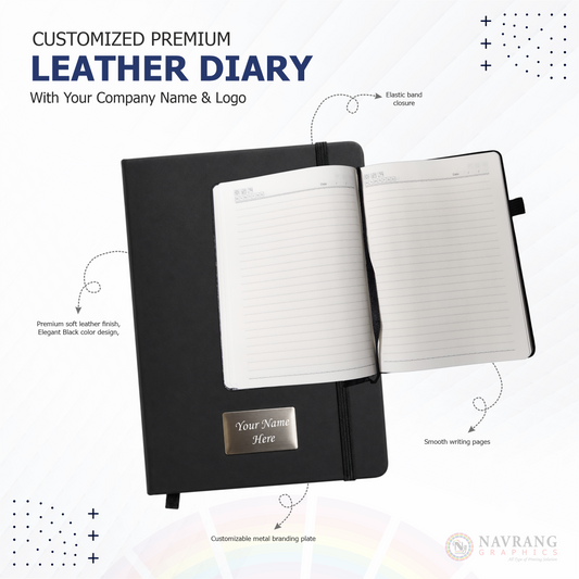 Customized Premium Executive 2 in 1 Corporate Gift Set with Company Logo – Black | Peach | Diary and Pen | NavrangGraphics.in
